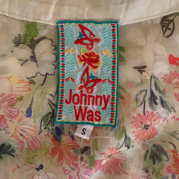 Johnny Was XL 1/4 Button Embroidered Sheer Pullover Top